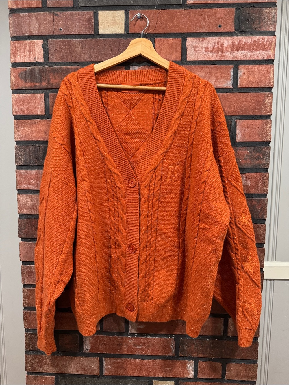 Taylor Swift Orange Cable-Knit V-Neck Cardigan